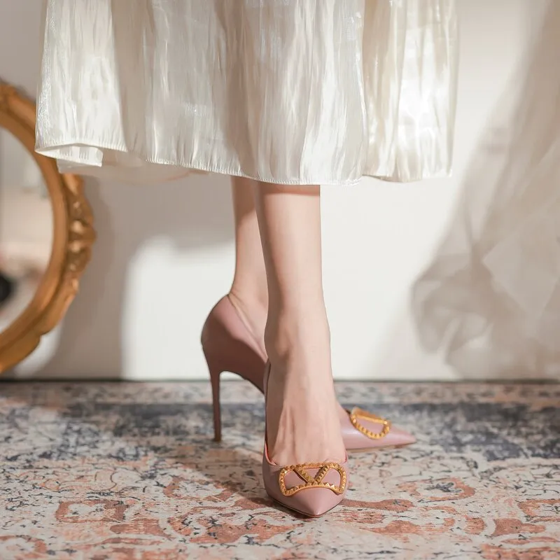 2023 Luxury Brand High Quality Women&#39;s High Heels Fashion Classic Pointy Pumps Wedding Shoes Leather Pointed 10CM Wedding Shoes