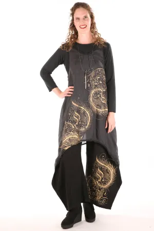 6113 B Organza Shift-Black- Golden Calligraphic