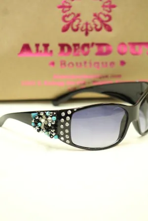 ADO | Customized Sunglasses Black with Turquoise Beads & Silver Cross