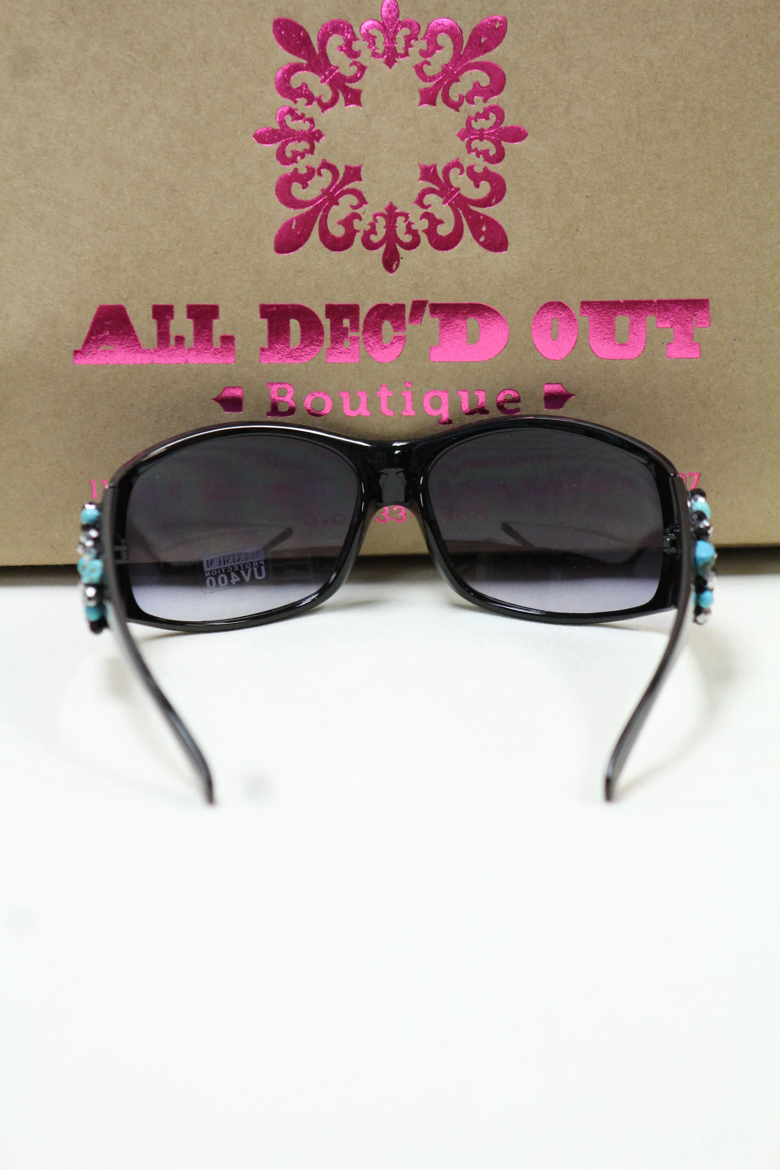 ADO | Customized Sunglasses Black with Turquoise Beads & Silver Cross