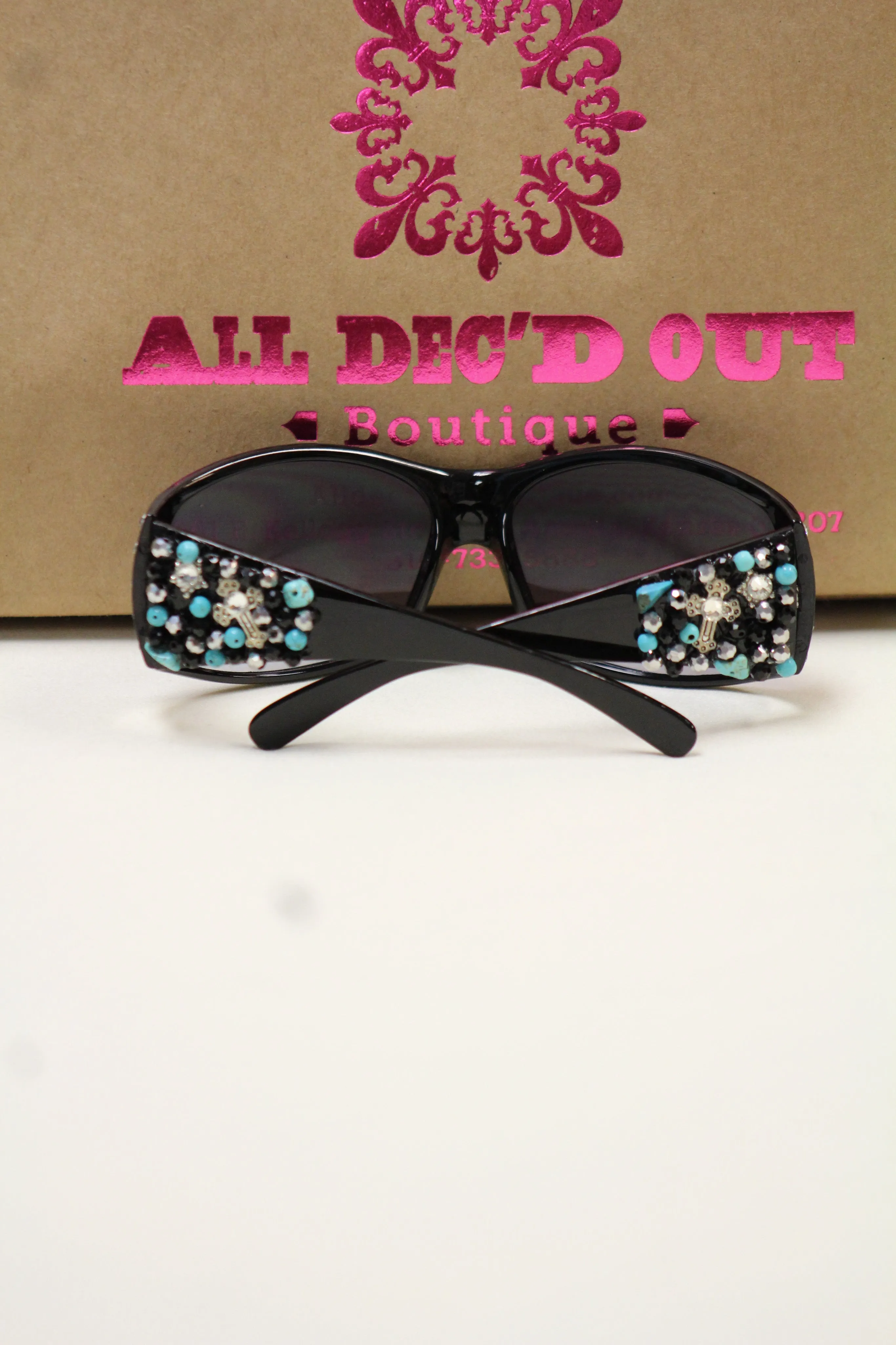 ADO | Customized Sunglasses Black with Turquoise Beads & Silver Cross