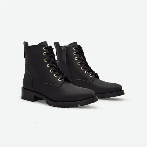 Athena Women's Cereal Leather Vegan Ankle Boots | Black