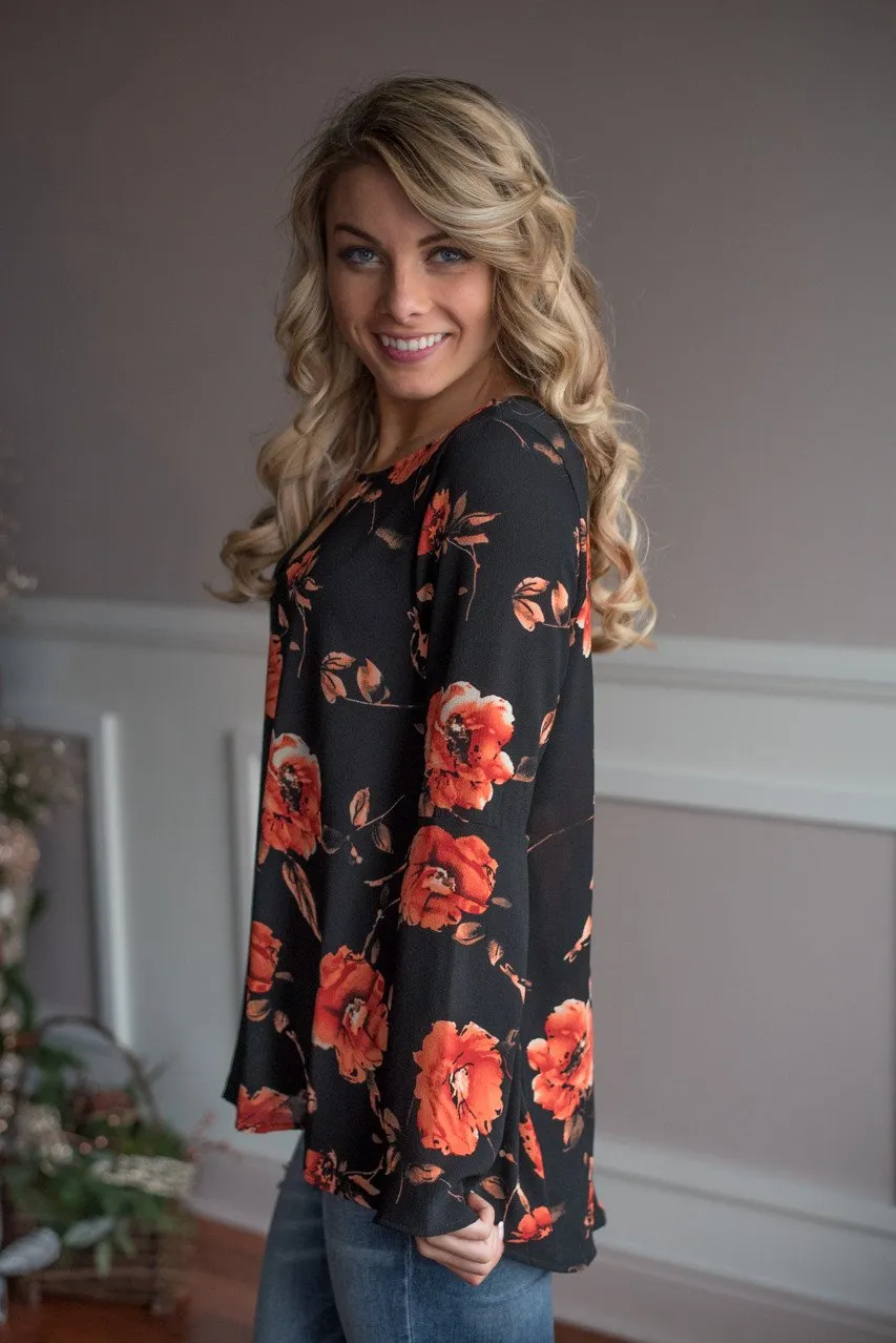 Black Floral Blouse