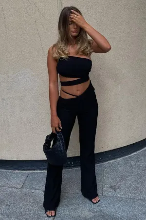 Black Slinky One Shoulder Cut Out Crop Top - Aaliyah