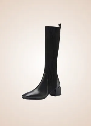 Black Steampunk Knee High Knit Boots