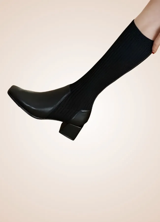 Black Steampunk Knee High Knit Boots