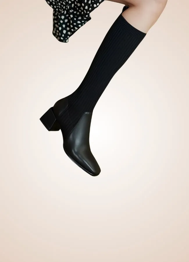 Black Steampunk Knee High Knit Boots