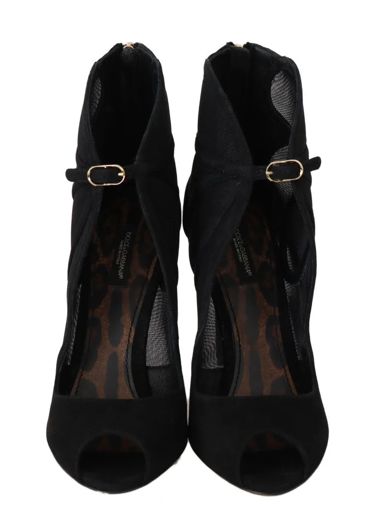 Black Suede Tulle Sandals Pumps