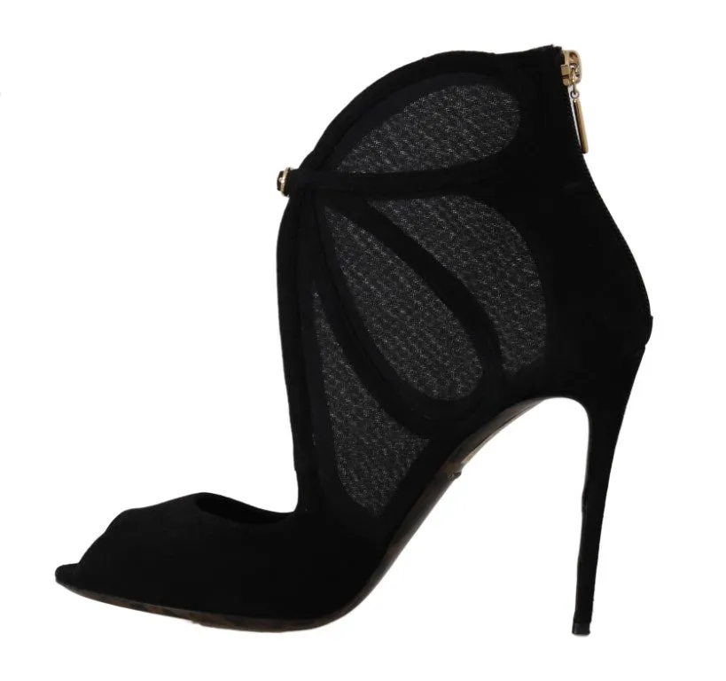 Black Suede Tulle Sandals Pumps