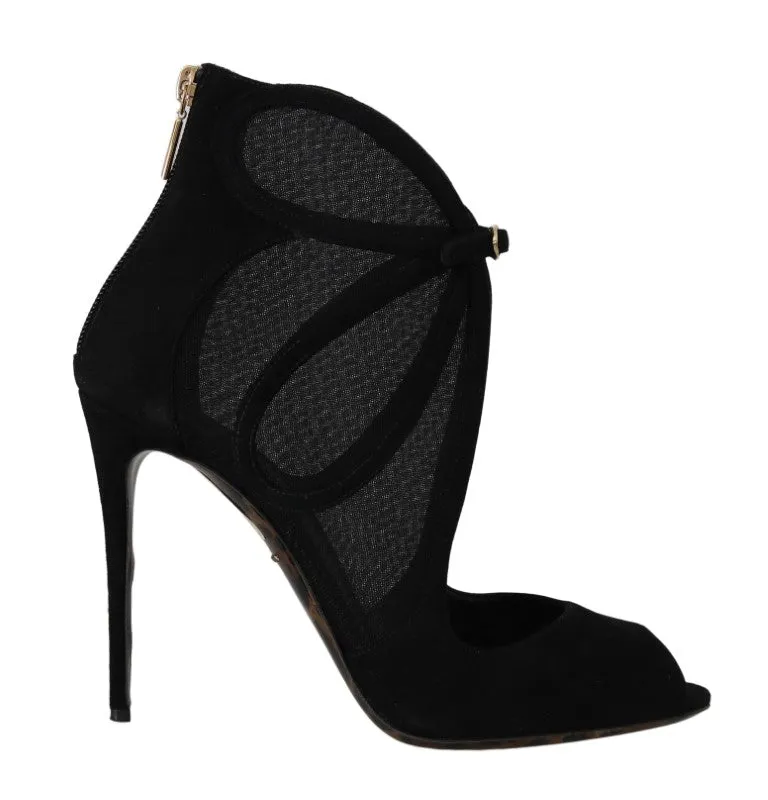 Black Suede Tulle Sandals Pumps