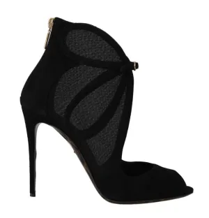 Black Suede Tulle Sandals Pumps