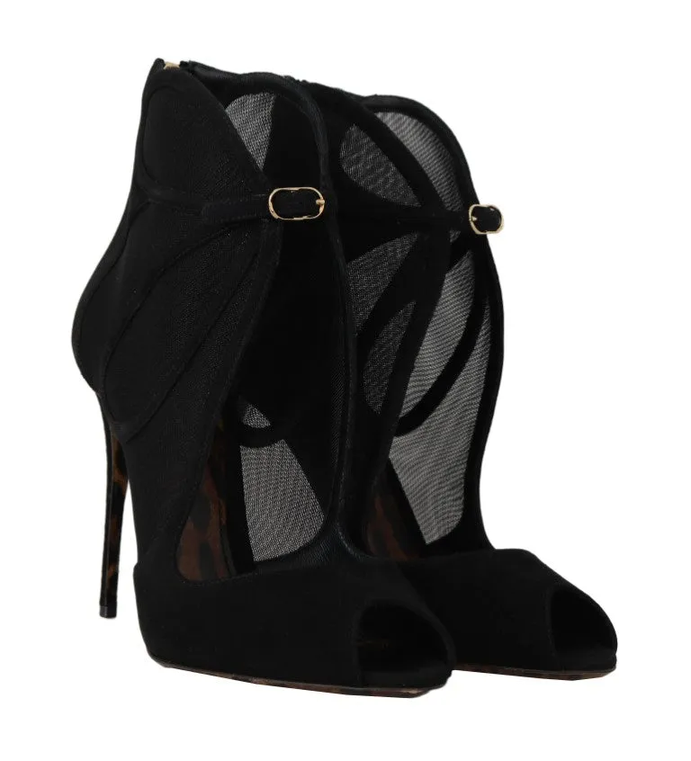 Black Suede Tulle Sandals Pumps