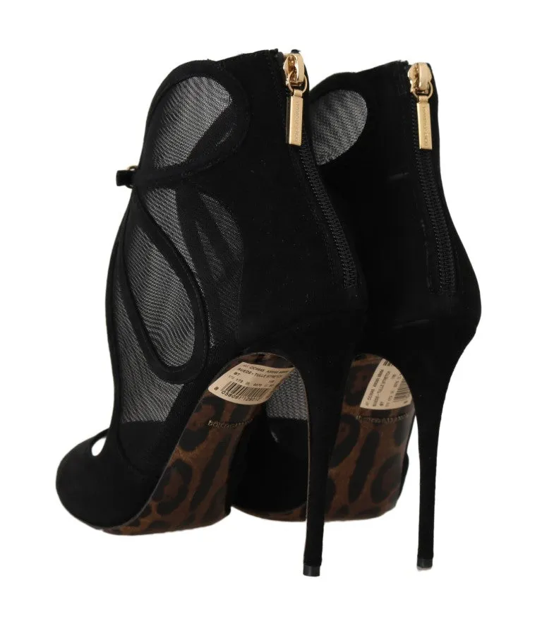 Black Suede Tulle Sandals Pumps