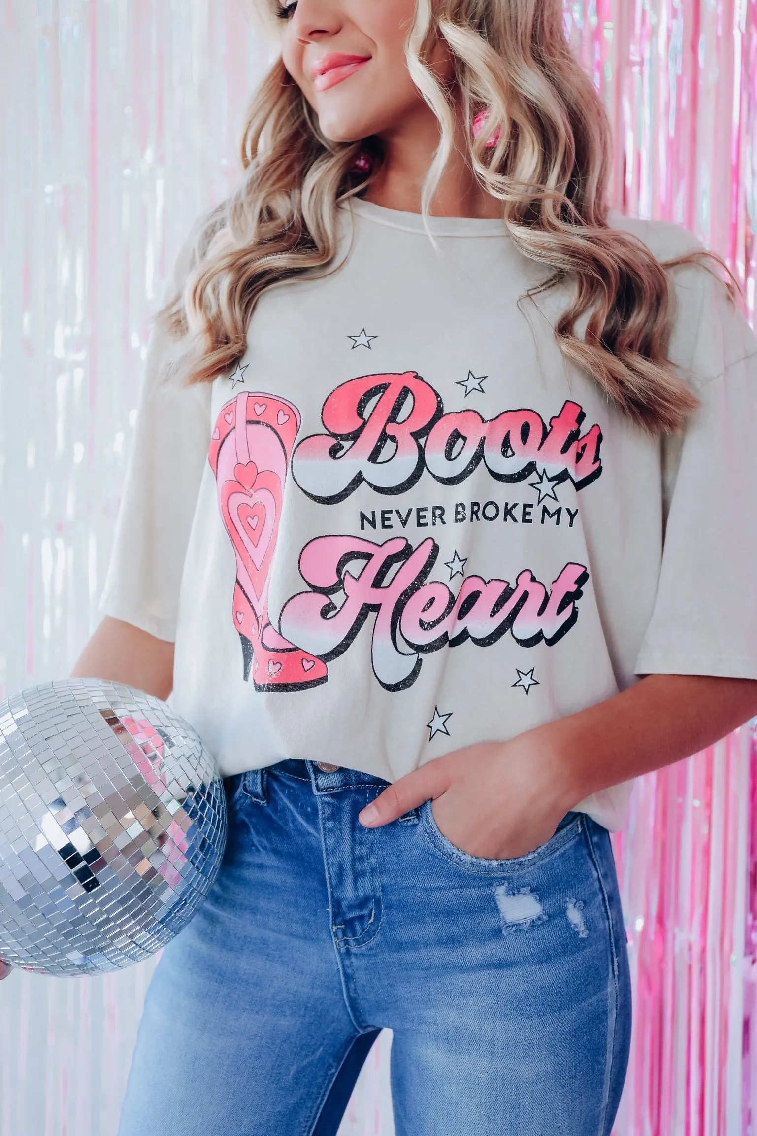 Boots Never Broke My Heart Graphic Tee - Oatmeal