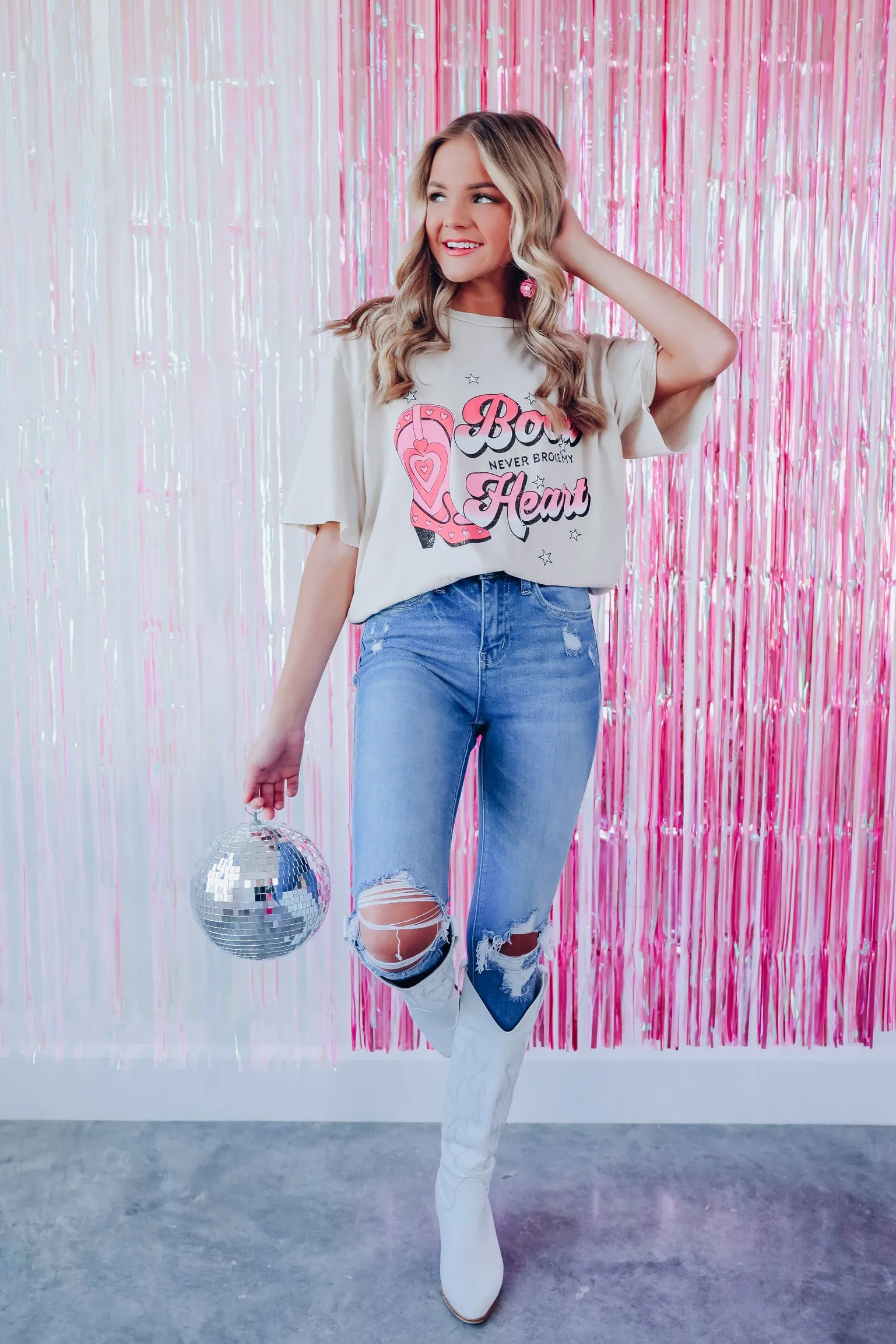 Boots Never Broke My Heart Graphic Tee - Oatmeal