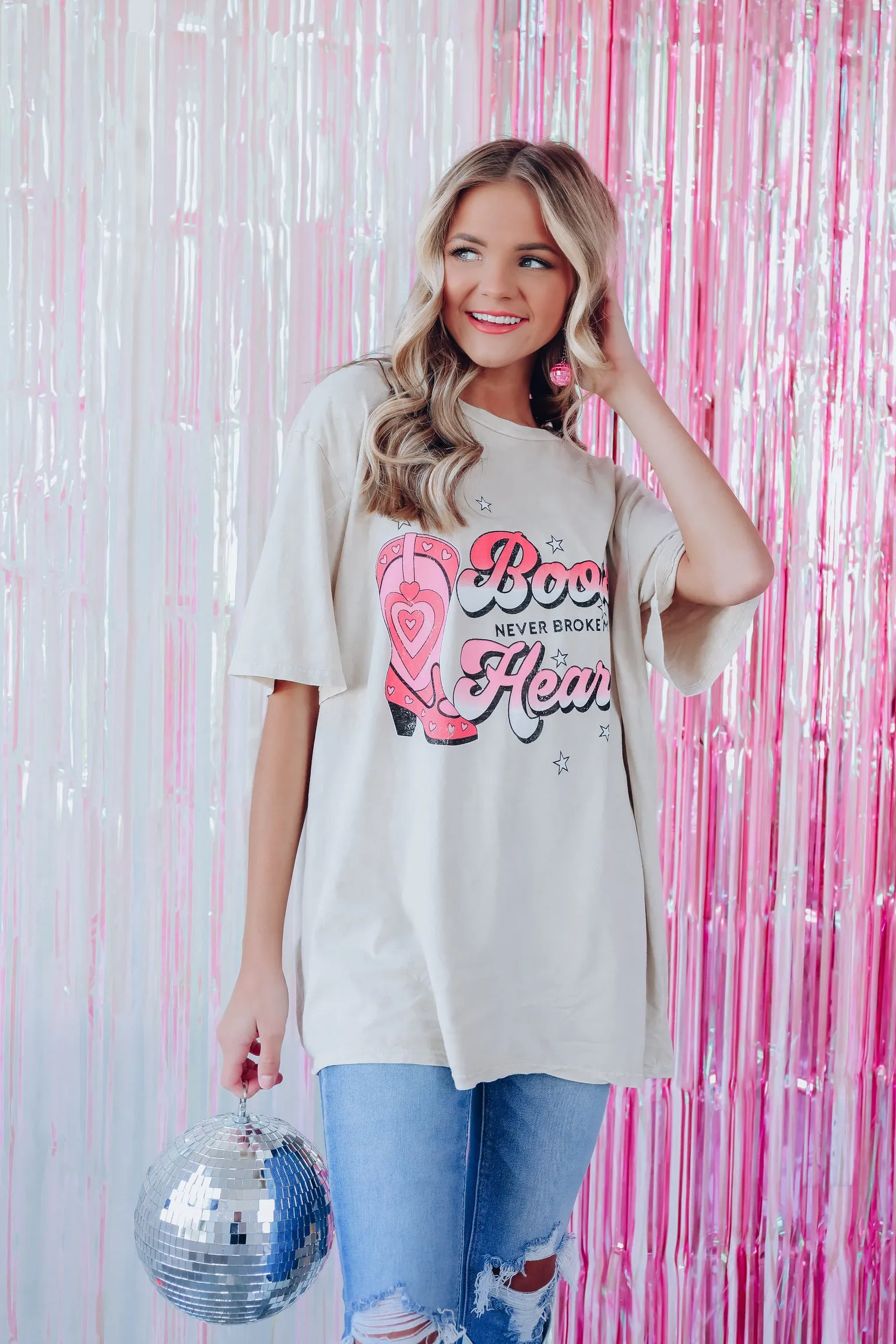 Boots Never Broke My Heart Graphic Tee - Oatmeal