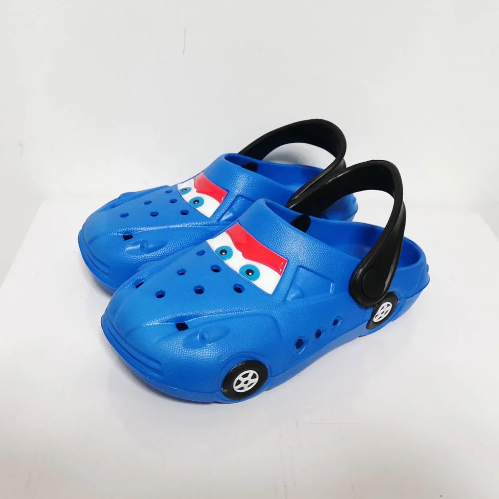 Boys Girls Cartoon Car Flat Heel Non-Slip Sandals - Red, Blue, Yellow, Black