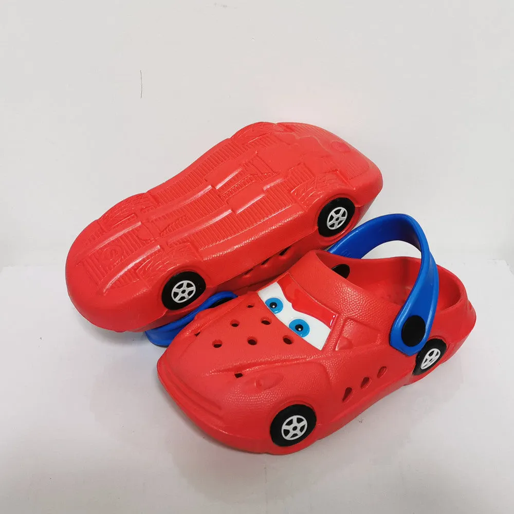 Boys Girls Cartoon Car Flat Heel Non-Slip Sandals - Red, Blue, Yellow, Black