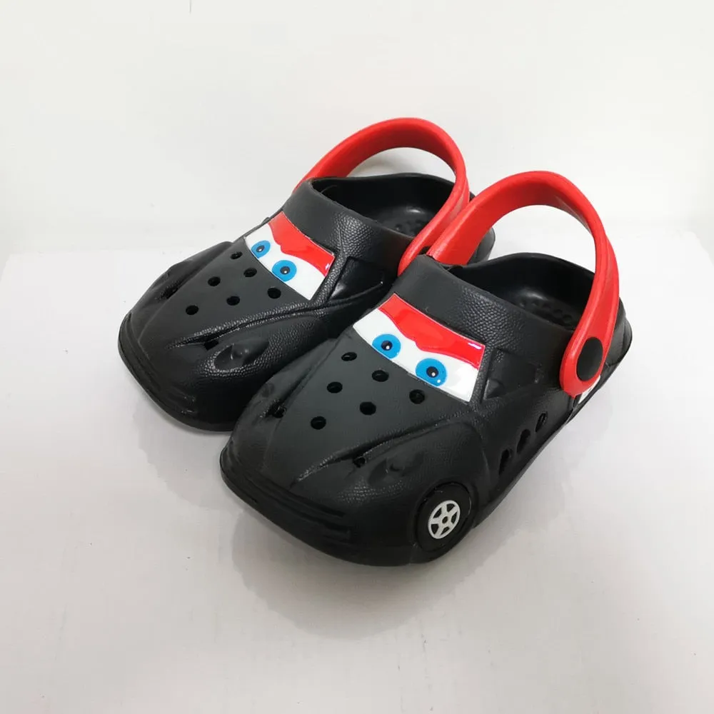 Boys Girls Cartoon Car Flat Heel Non-Slip Sandals - Red, Blue, Yellow, Black