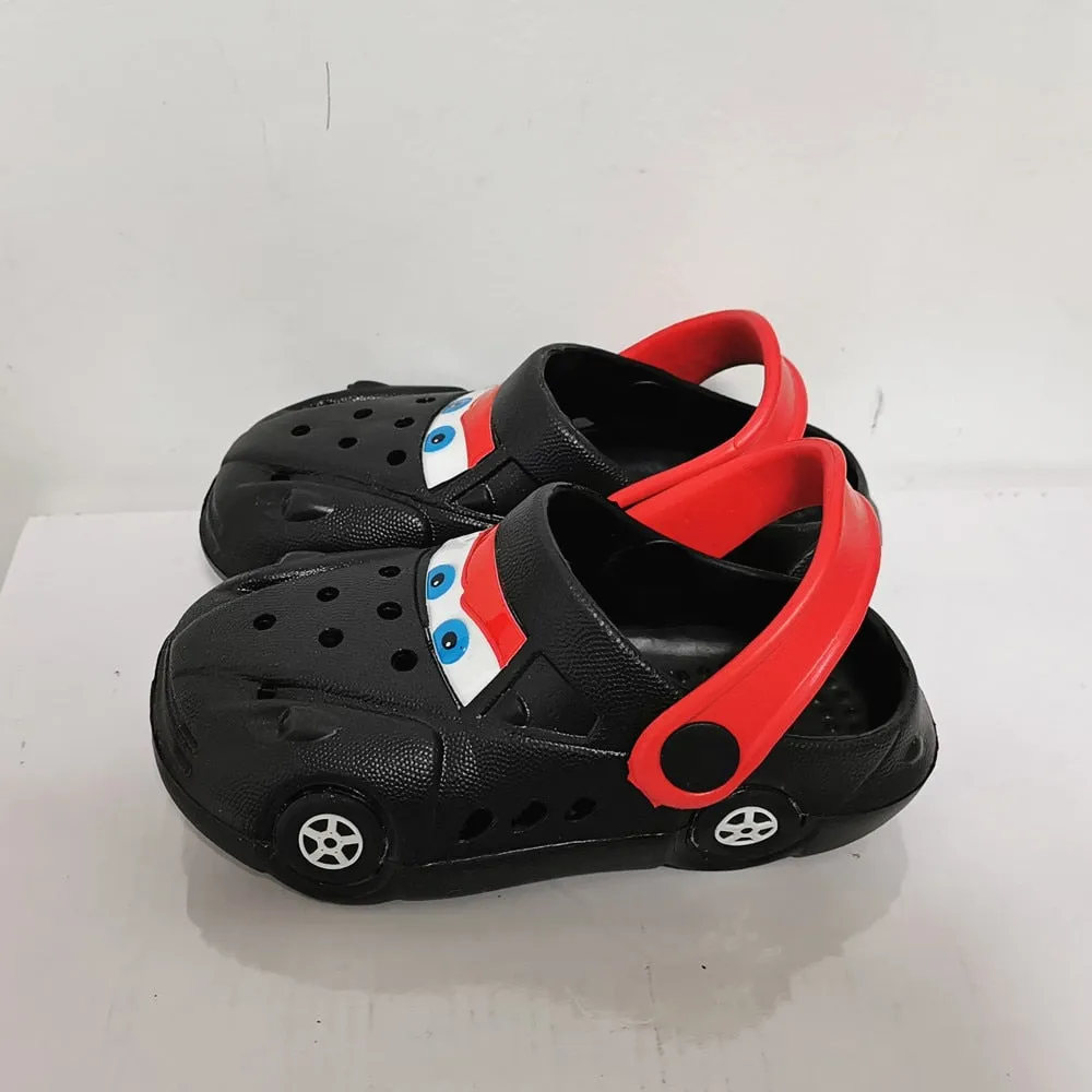 Boys Girls Cartoon Car Flat Heel Non-Slip Sandals - Red, Blue, Yellow, Black