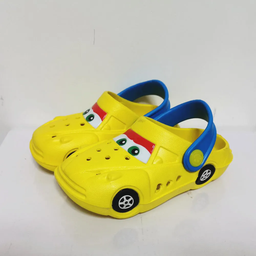 Boys Girls Cartoon Car Flat Heel Non-Slip Sandals - Red, Blue, Yellow, Black
