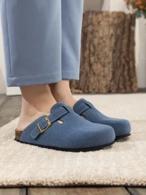 Buckle Suede Classic Navy Clogs
