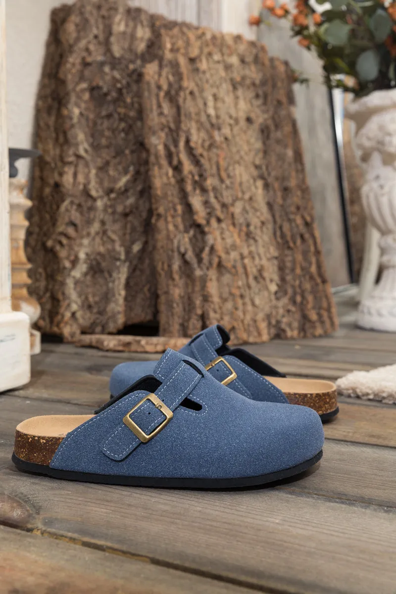 Buckle Suede Classic Navy Clogs