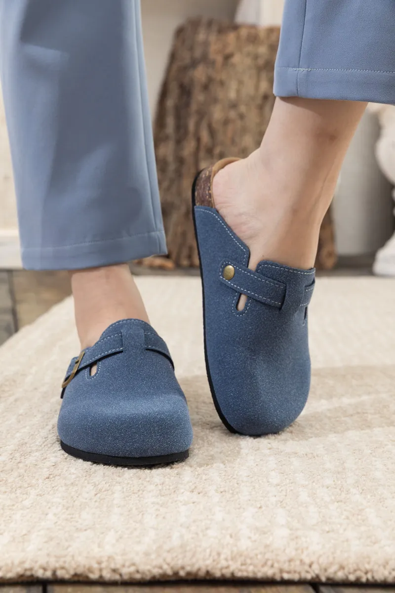 Buckle Suede Classic Navy Clogs