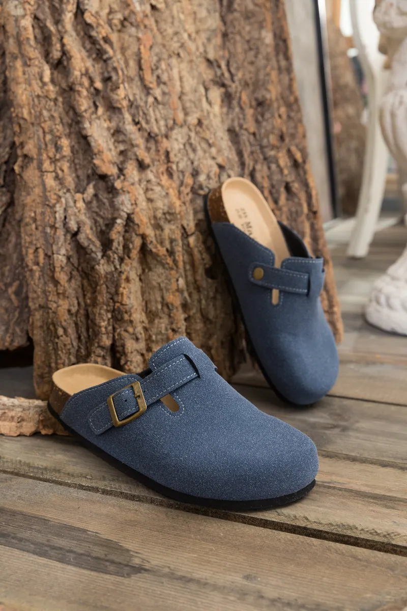 Buckle Suede Classic Navy Clogs