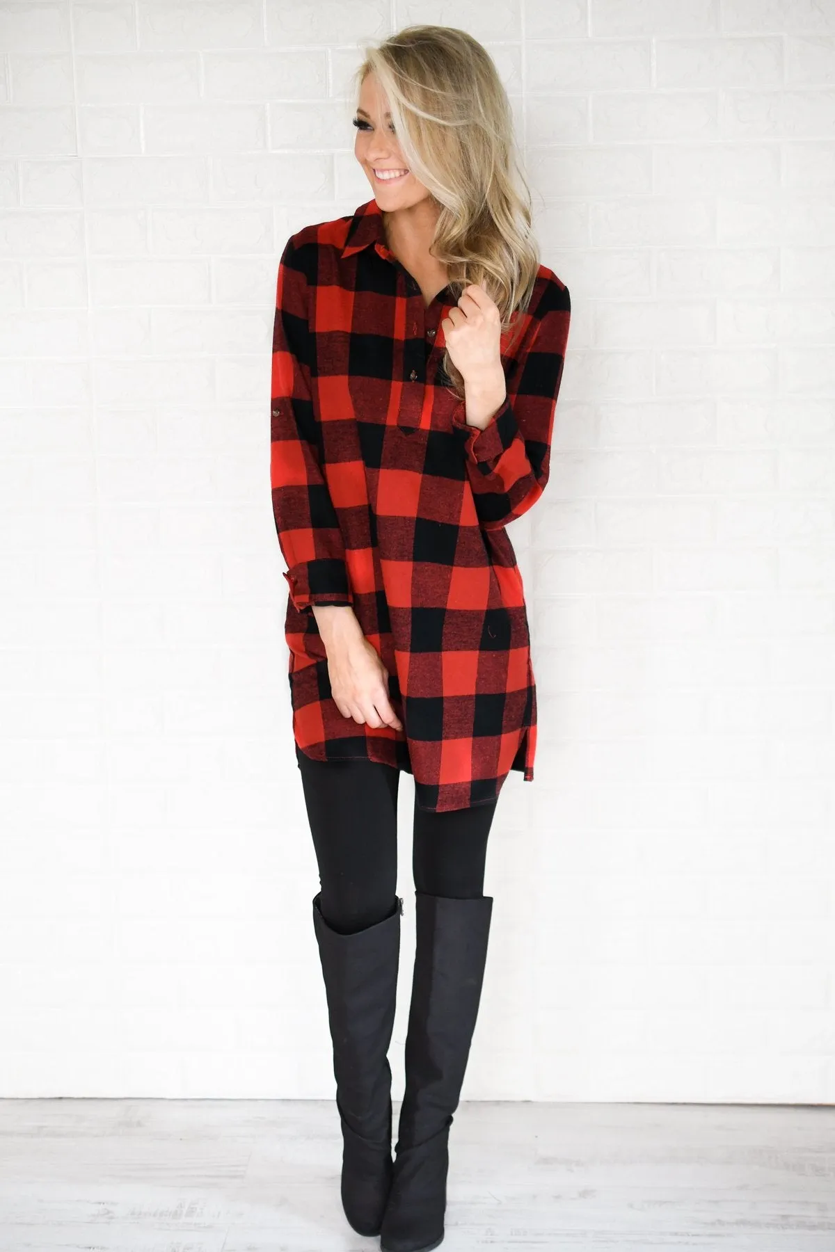 Buffalo Plaid Long Tunic Top