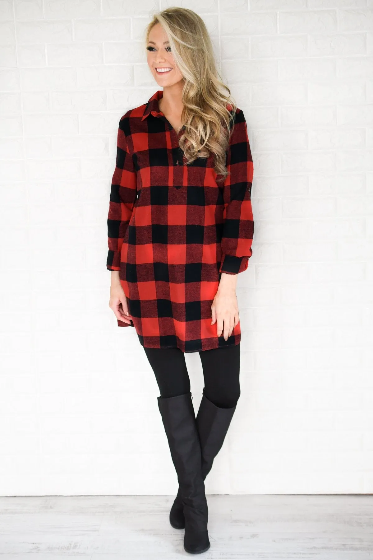 Buffalo Plaid Long Tunic Top