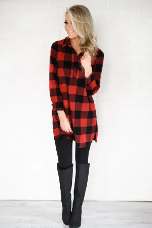 Buffalo Plaid Long Tunic Top