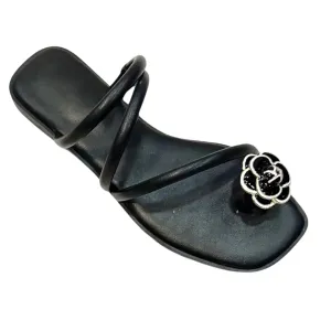 Camila Flower Toe Strap Design Sandal in Black