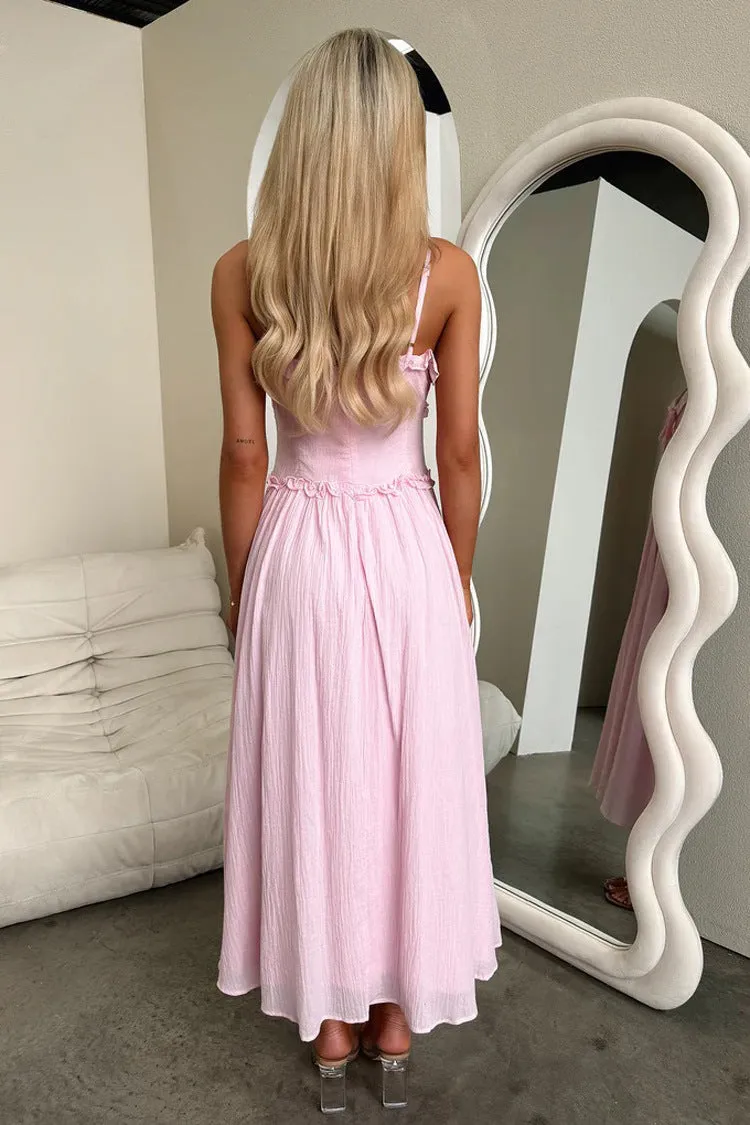 Charming Ruffled Strappy Flowy Midi Dress for Effortless Elegance