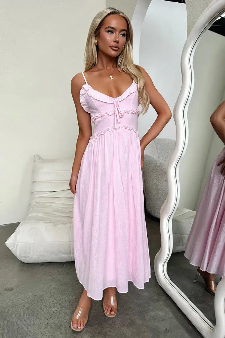 Charming Ruffled Strappy Flowy Midi Dress for Effortless Elegance