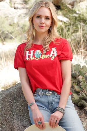 CLCTT7445001-XL-RED T-Shirt Womens " Hola Cowboy"