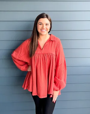 Comfy Gauze Top - Rust