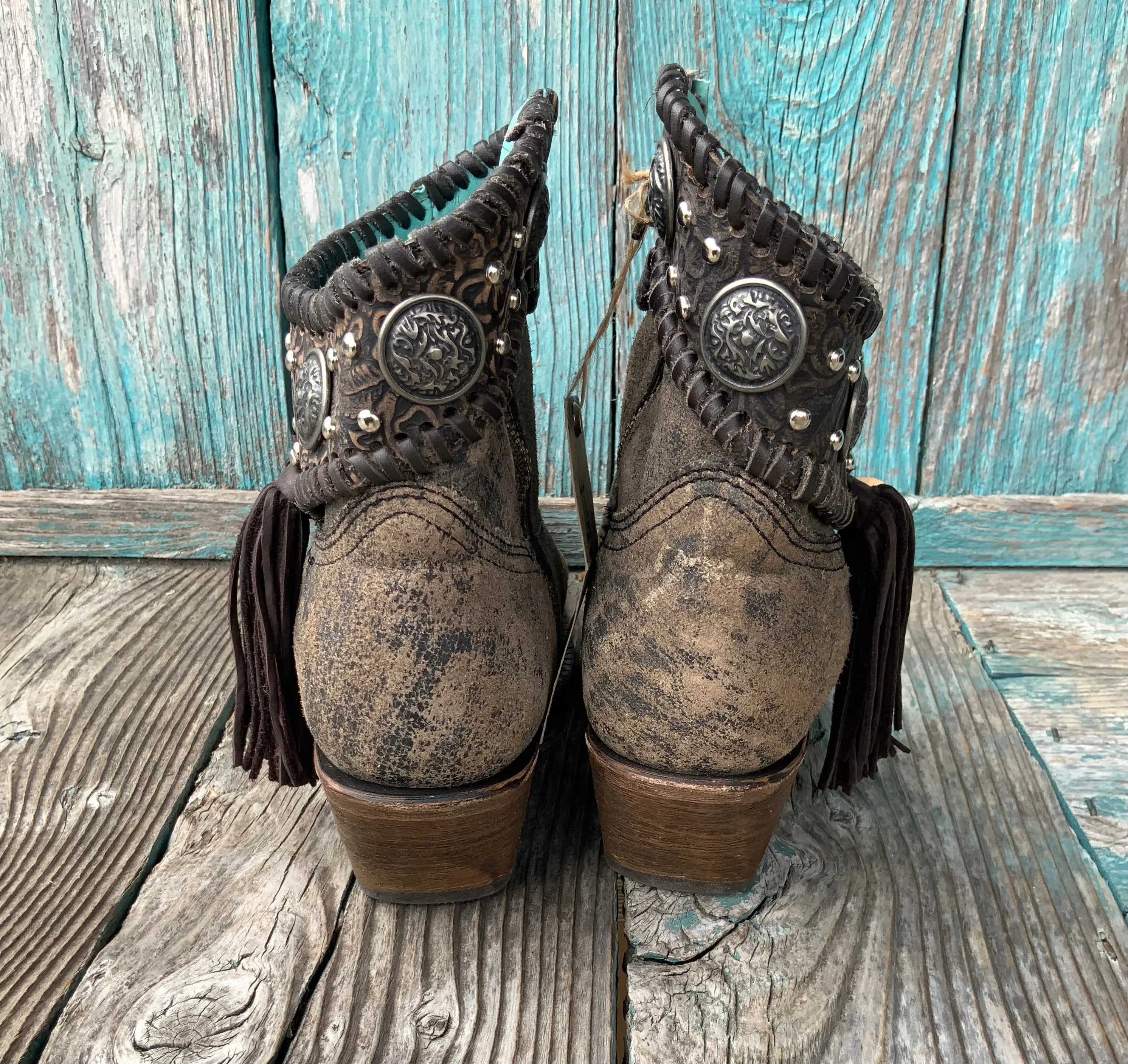 Corral Ankle Boots Tassel Concho Hand Lacing 8.5 M