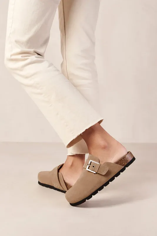 Cozy Suede Taupe Leather Clogs
