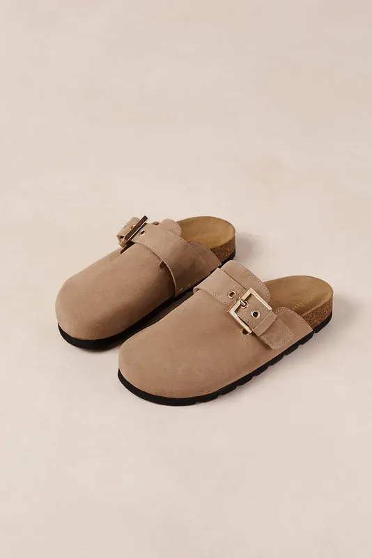 Cozy Suede Taupe Leather Clogs