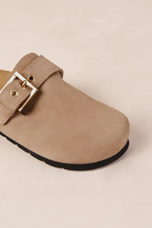 Cozy Suede Taupe Leather Clogs
