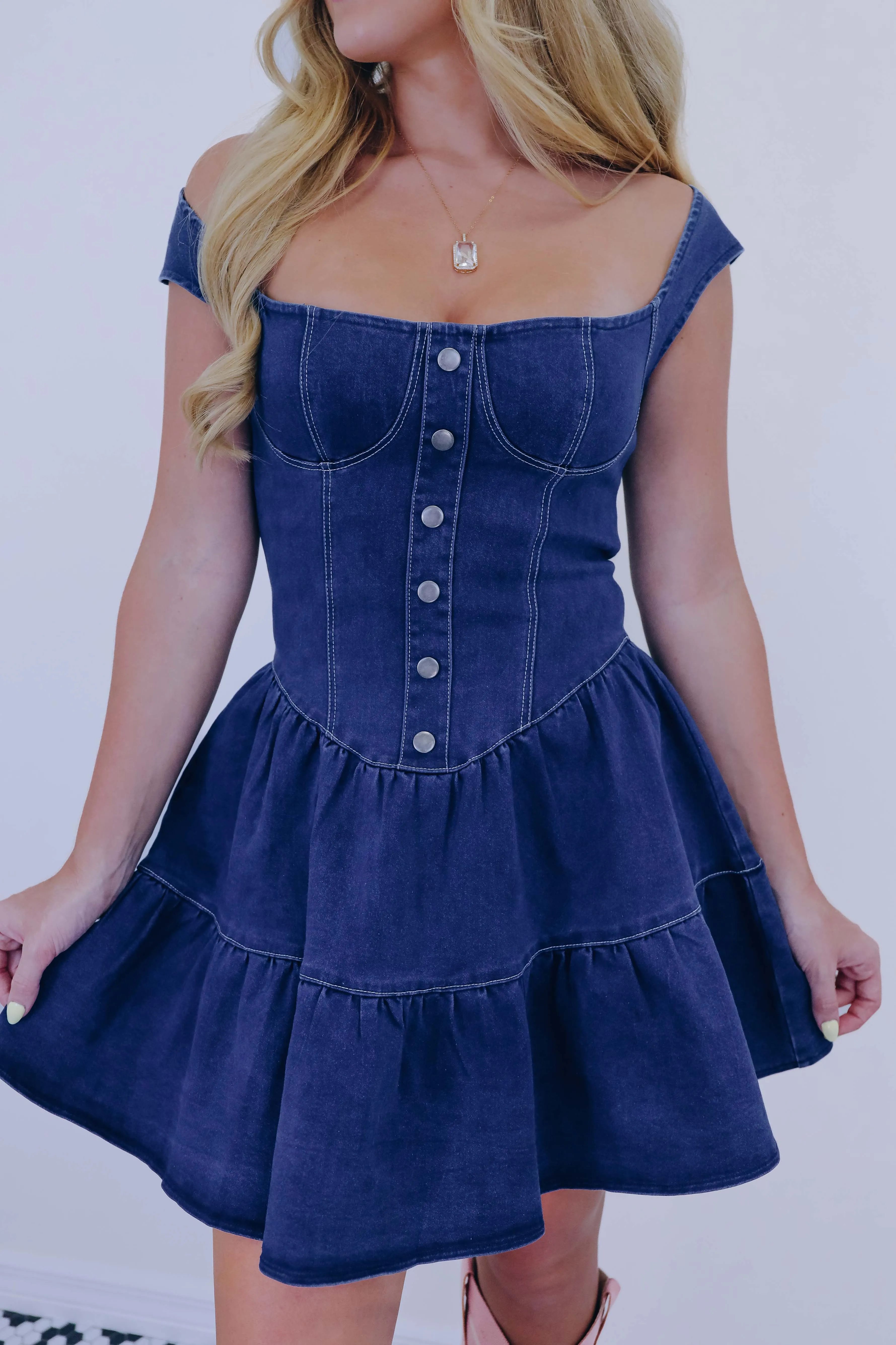 Devyn Denim Button Embellished Dress