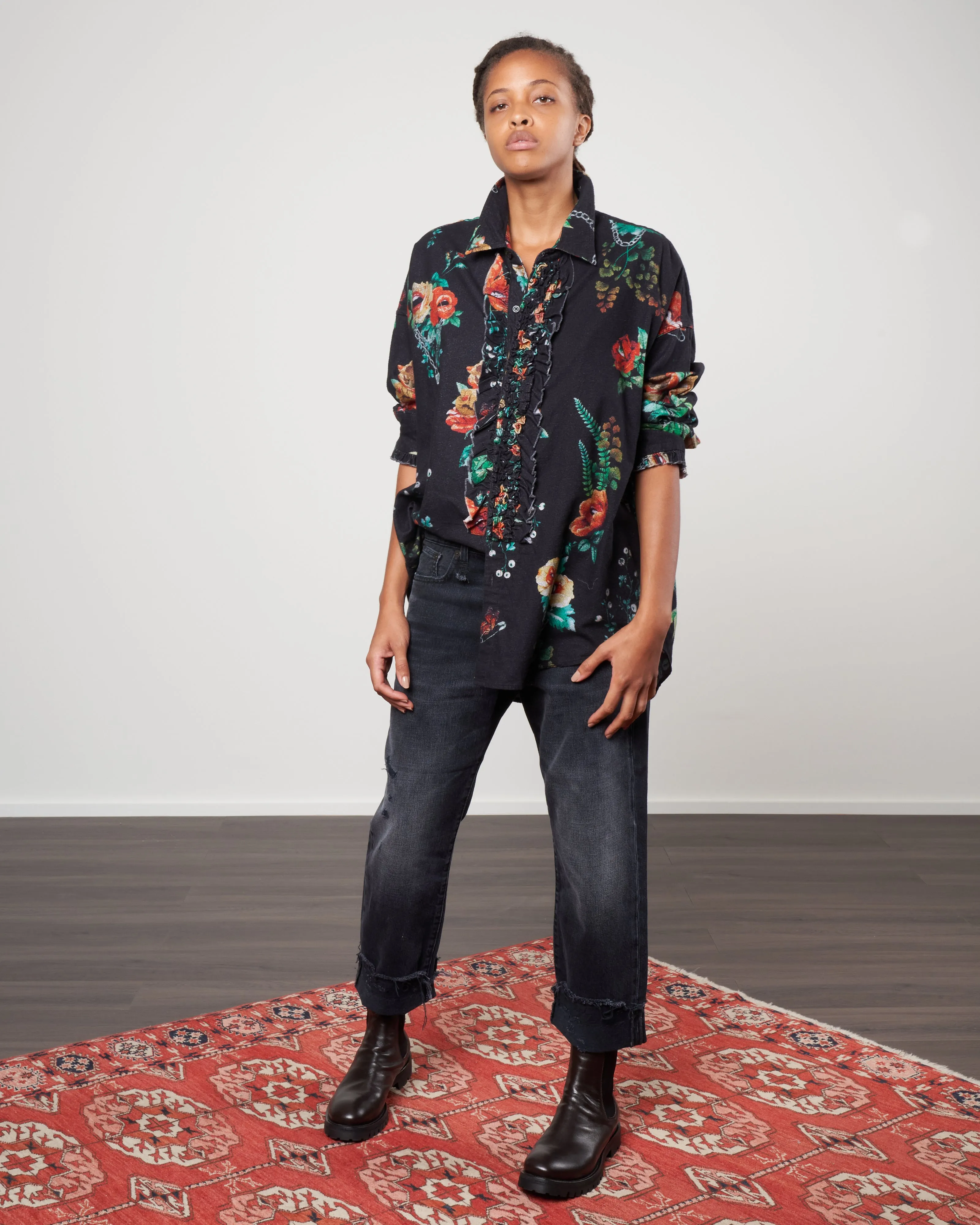 drop neck tuxedo shirt - black useless treasures