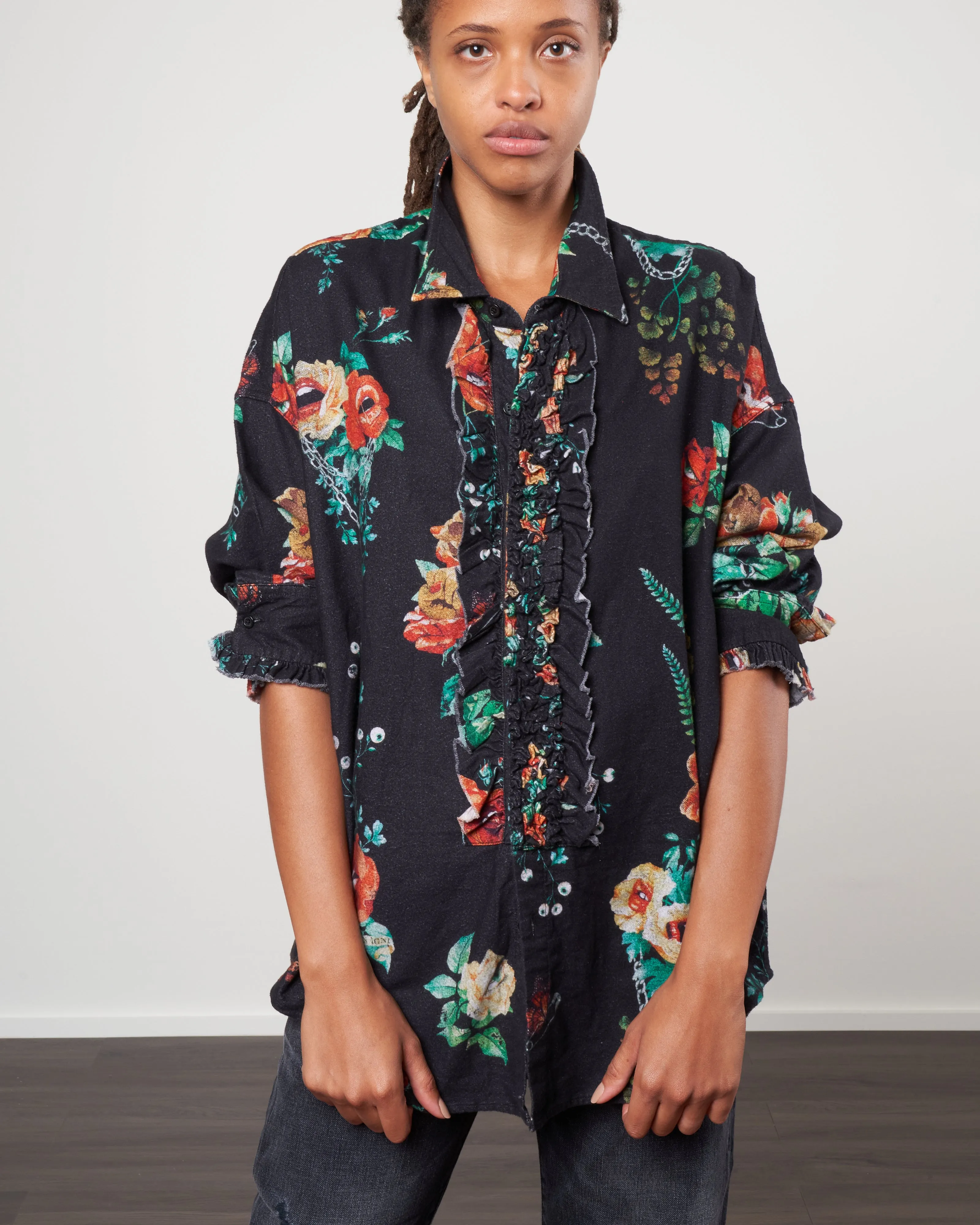 drop neck tuxedo shirt - black useless treasures
