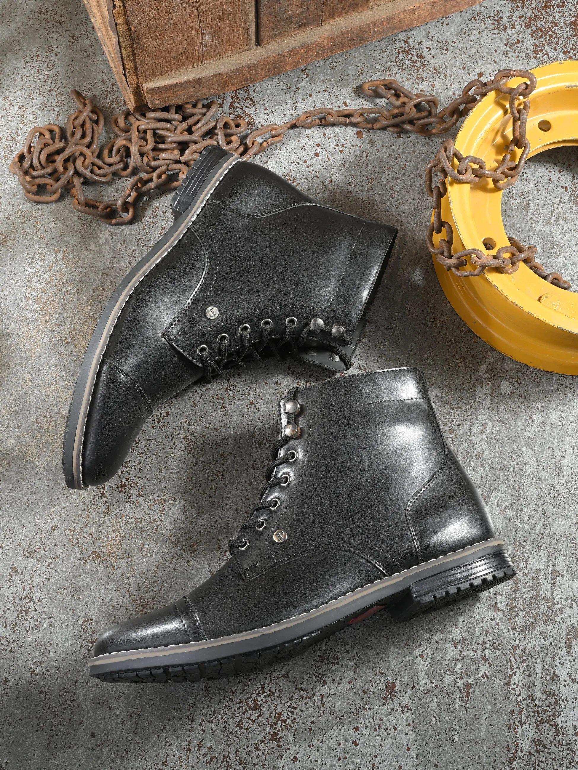 El Paso Men Faux Leather Casual Lace Up Boots