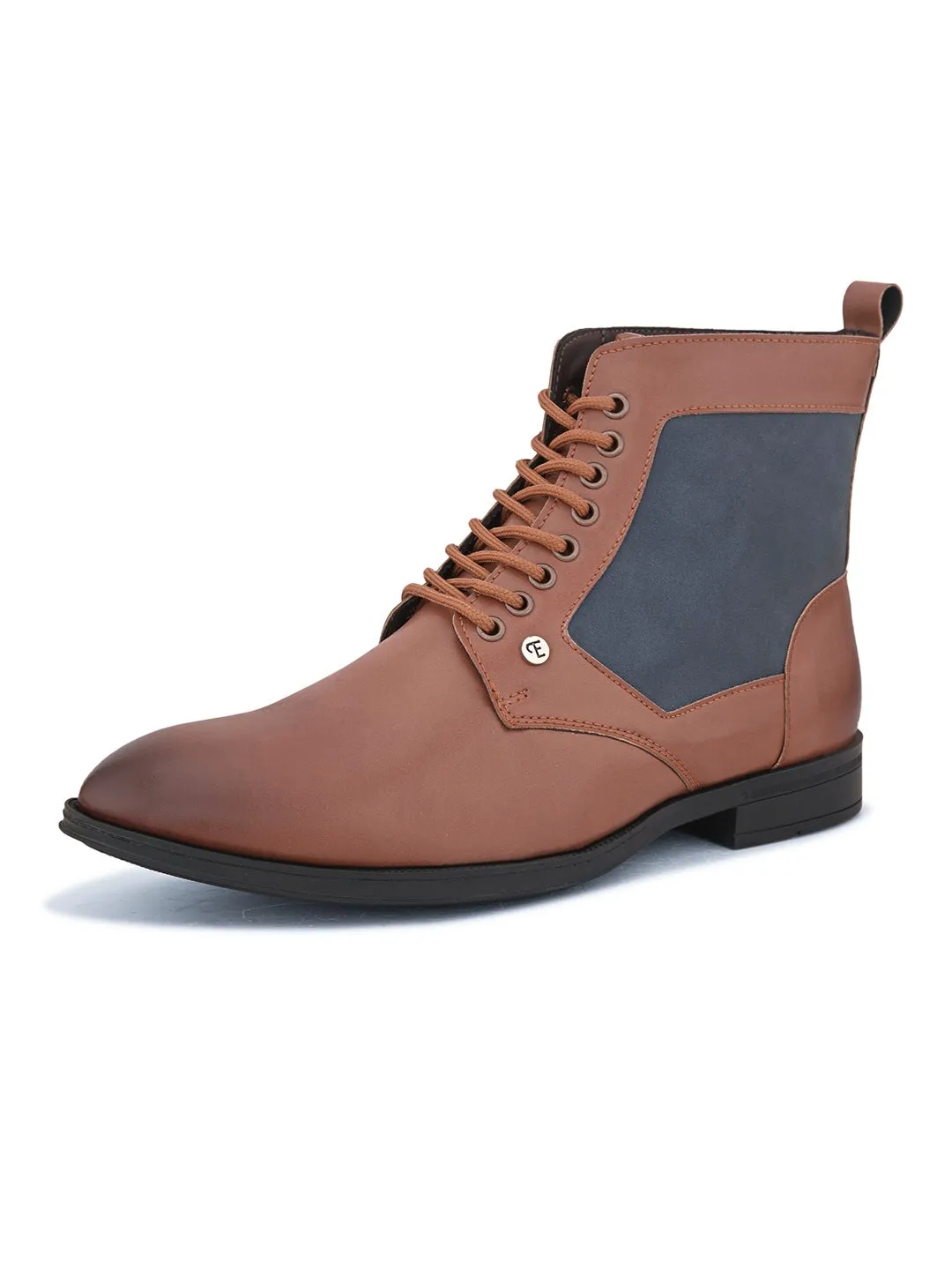 EL PASO Men Tan Faux Leather Casual Lace Up Boots