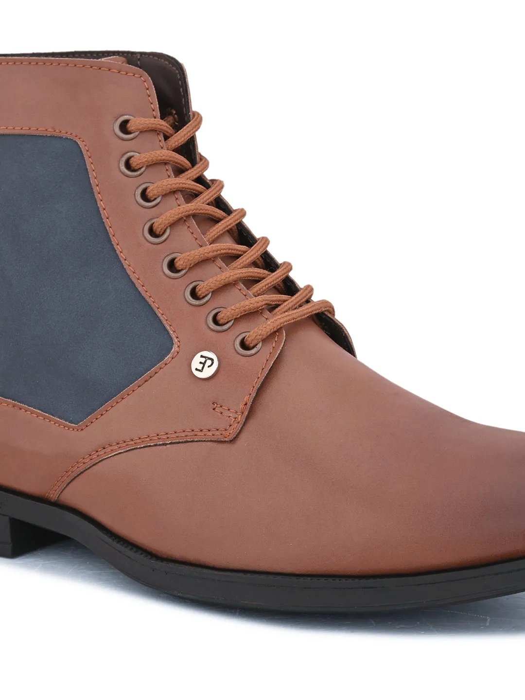 EL PASO Men Tan Faux Leather Casual Lace Up Boots