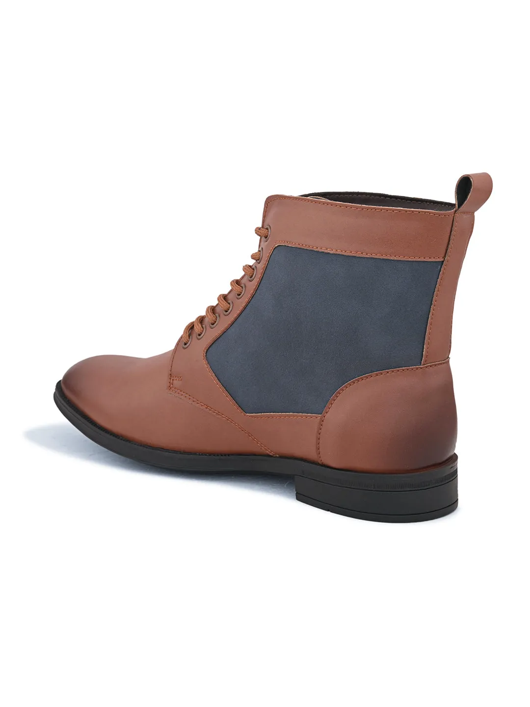 EL PASO Men Tan Faux Leather Casual Lace Up Boots