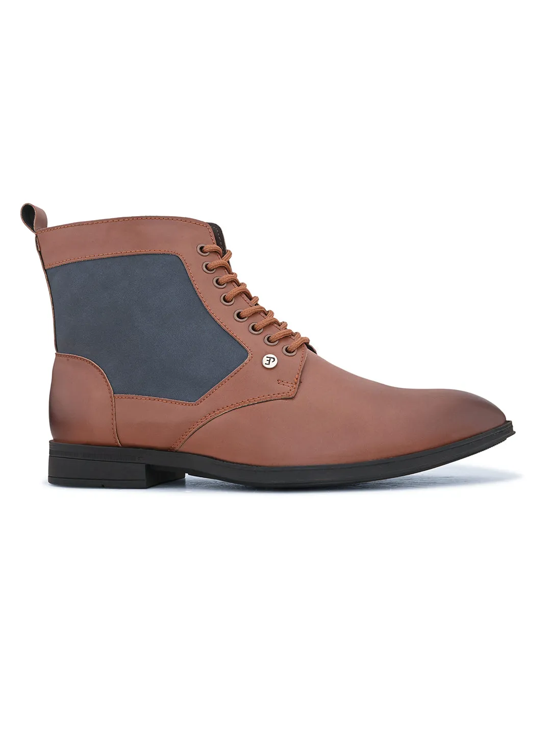 EL PASO Men Tan Faux Leather Casual Lace Up Boots