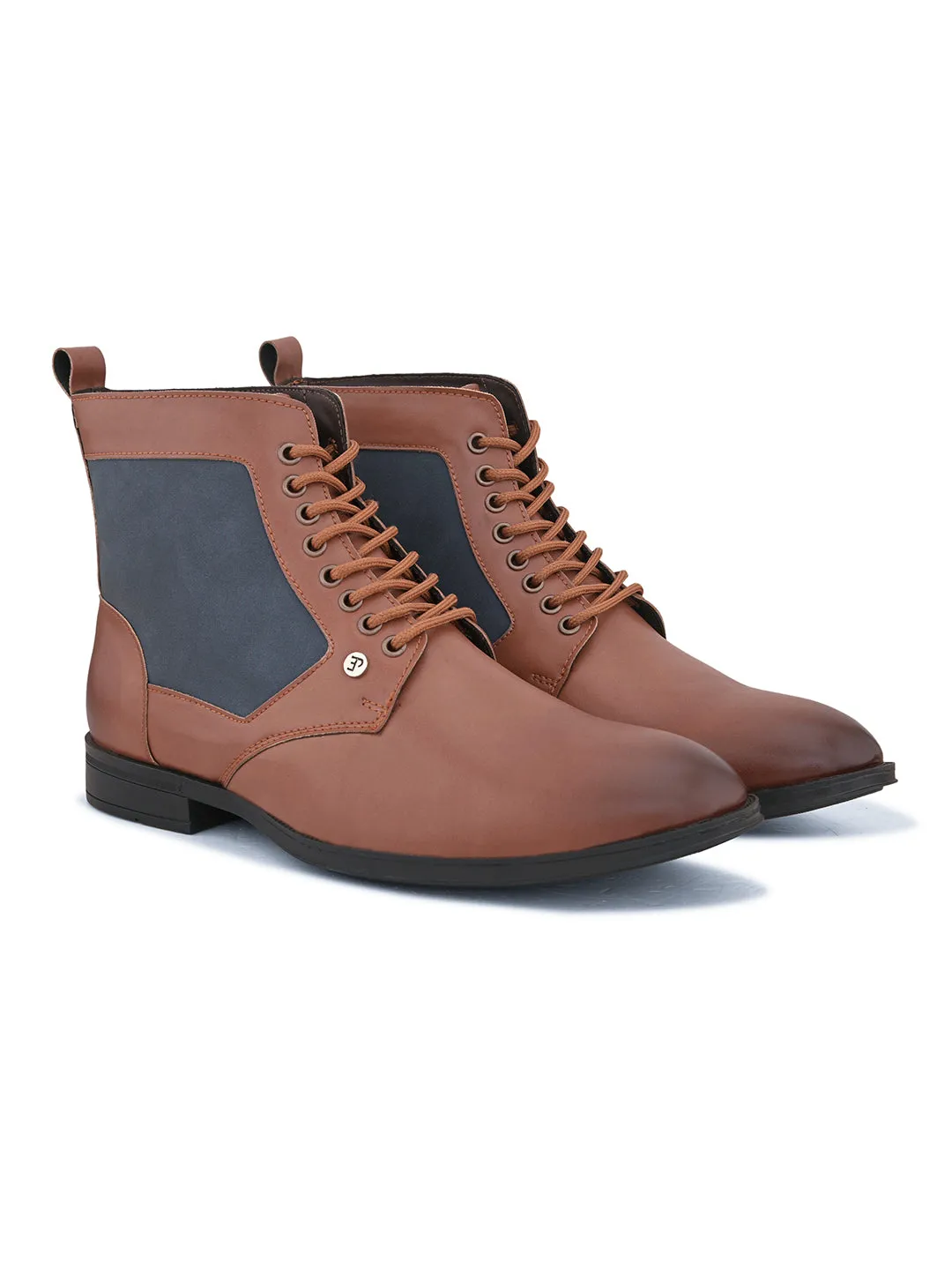 EL PASO Men Tan Faux Leather Casual Lace Up Boots